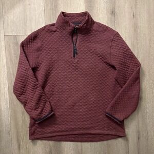 J.Crew Men's Burgundy Quilted Waffle Knit Quarter Zip Pullover Sweater Size L